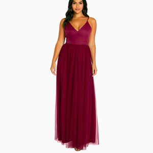 Windsor Haisley Tulle Satin Dress Sz M Burgundy High Slit Formal Y2K Balletcore